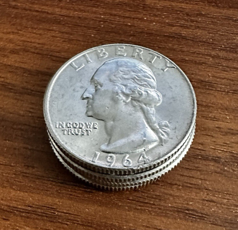 LOT OF FOUR – 1964 D WASHINGTON QUARTERS 90% SIIVER BRILLIANT (4)