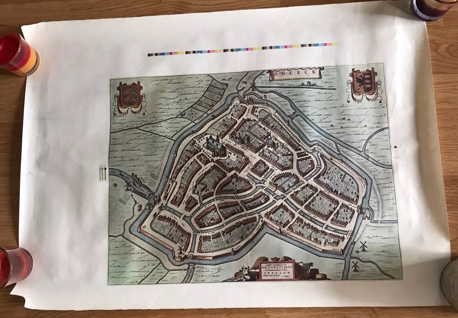 Vtg Print Of Antique Map of the City of Sneek by Blaeu (1649) Van Gelder Zonen