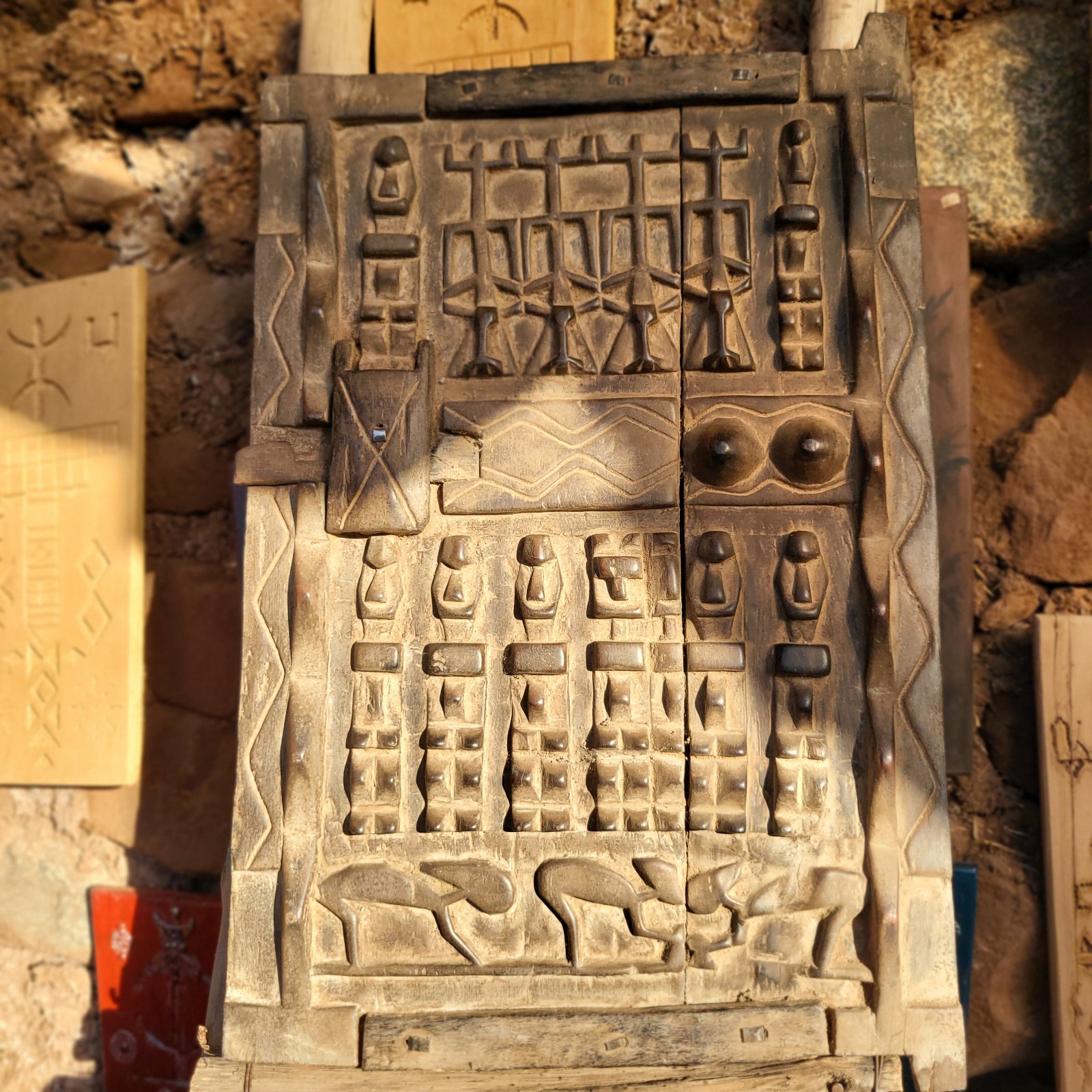 Old African Dogon Granary Wood graved Door Tribe Tuareg Sahara Gate