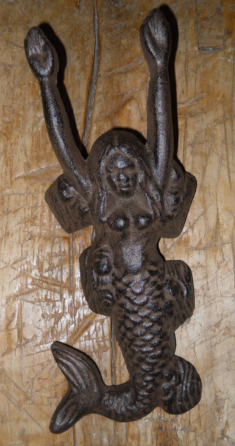Cast Iron Antique Style Nautical MERMAID Door Stop Boot Jack Brown Finish