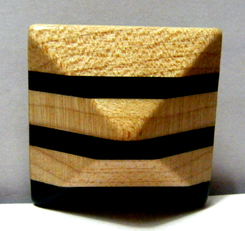 Vtg button large wooden square pyramidal shape Marquetry ART inlay metal shank