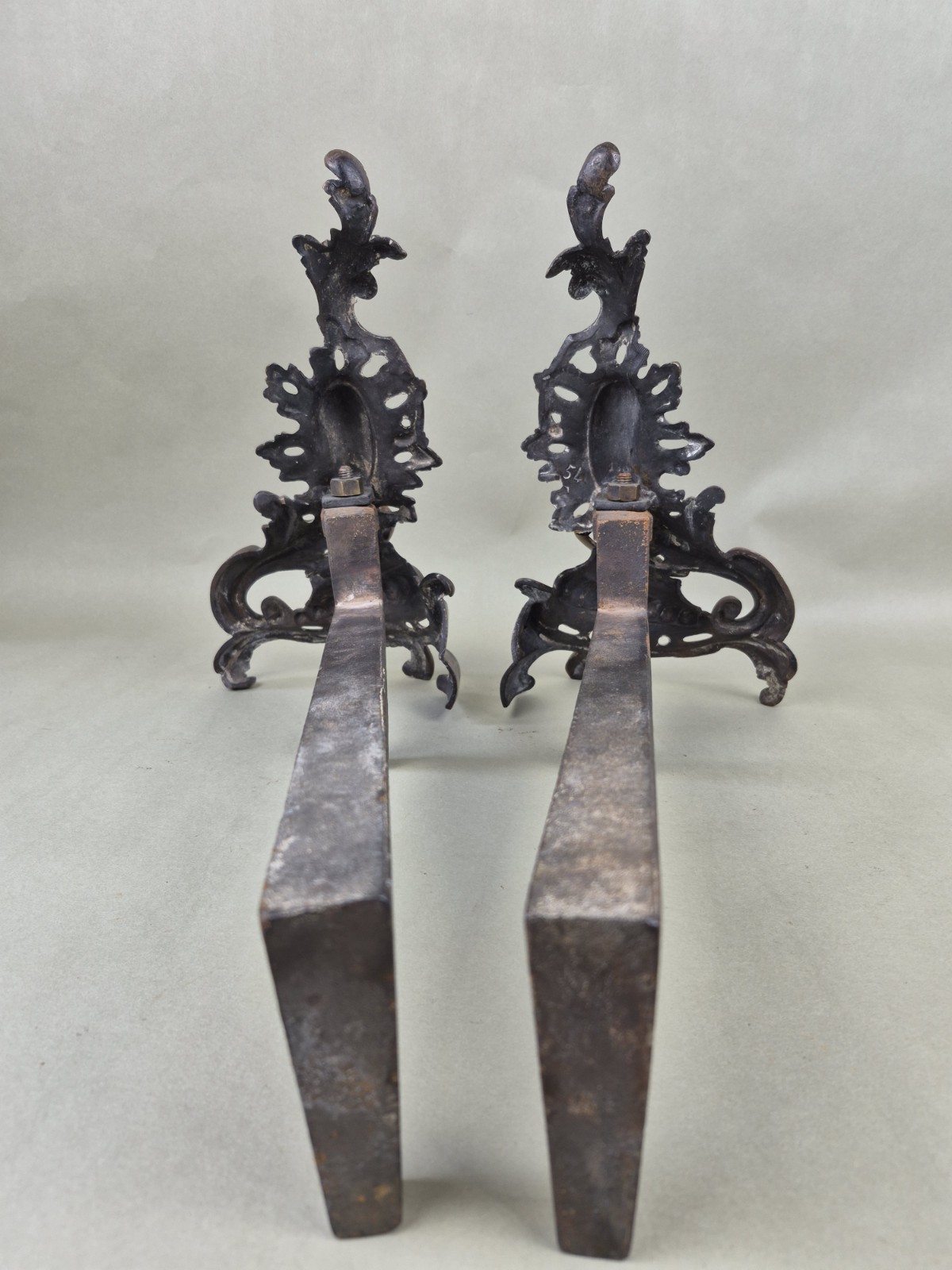 Antique FRENCH ROCOCO BRONZE Fireplace Andirons BAROQUE Fire Dogs Estate Luxury