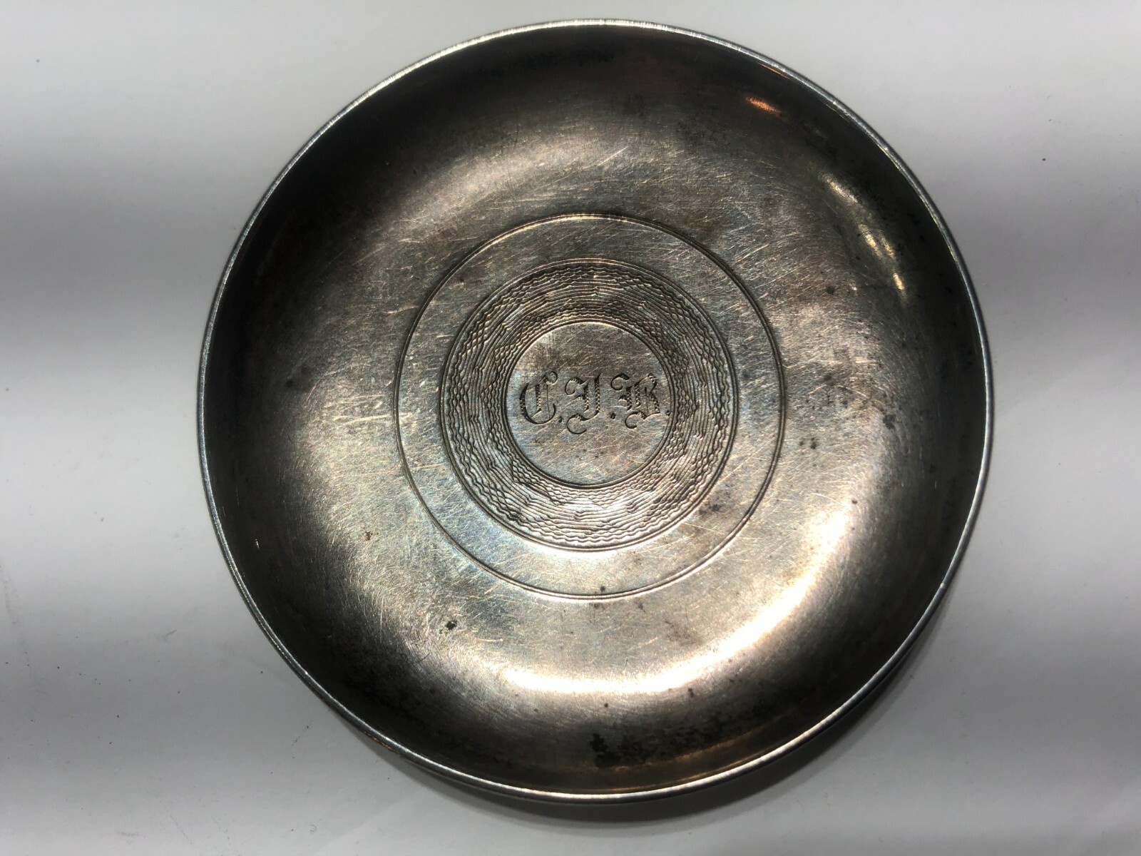 Engraved ‘CJB’ Initials Ring Jewelry Tray Holder Dish Coin Silver .900