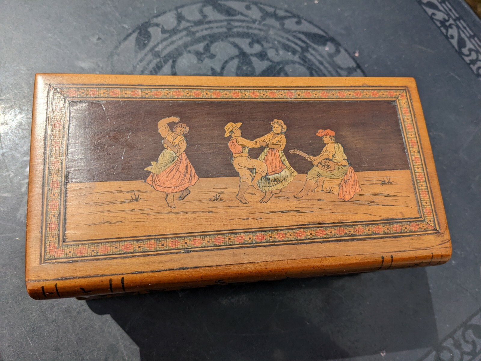 Antique Italian Ware Inlaid Folk Art Style Souvenier Book Box – Dancing Kids