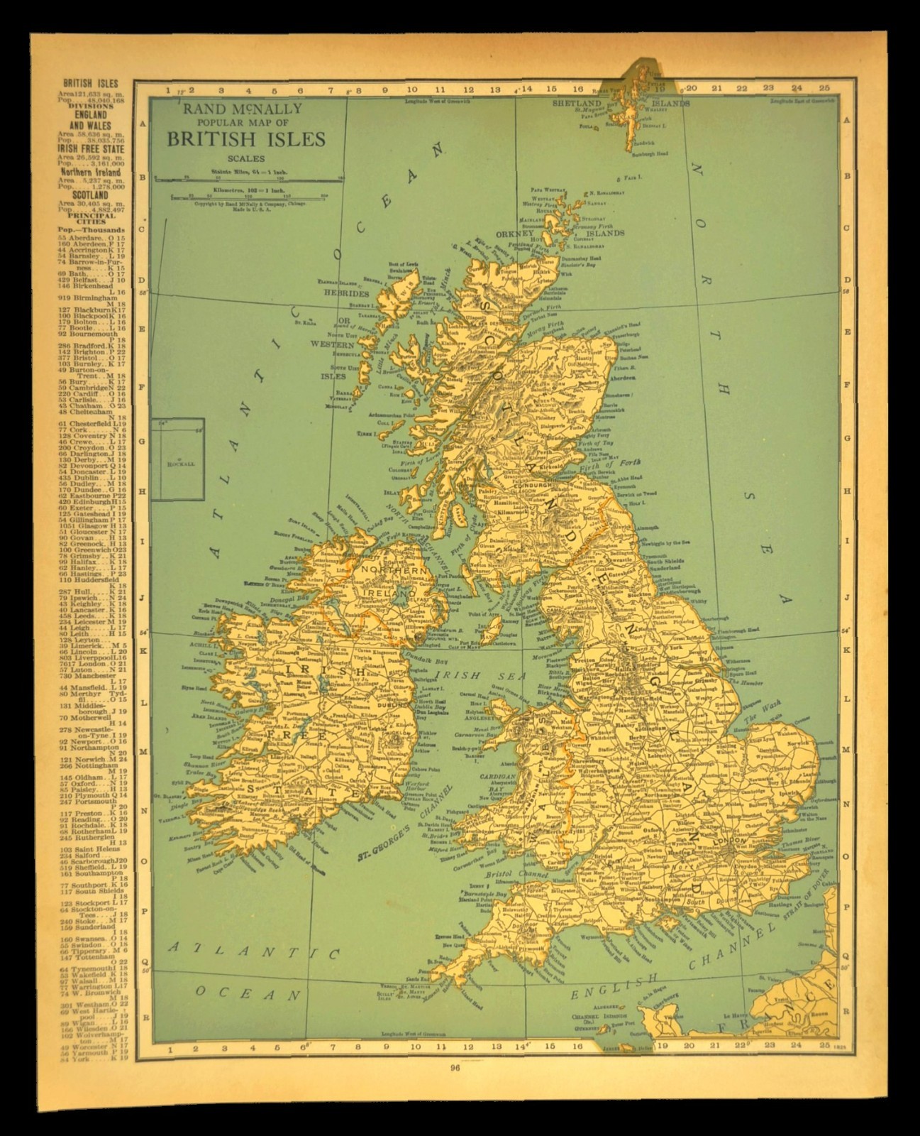 Antique BRITISH ISLES Map Wall Art United Kingdom Old Original Edinburgh Dublin