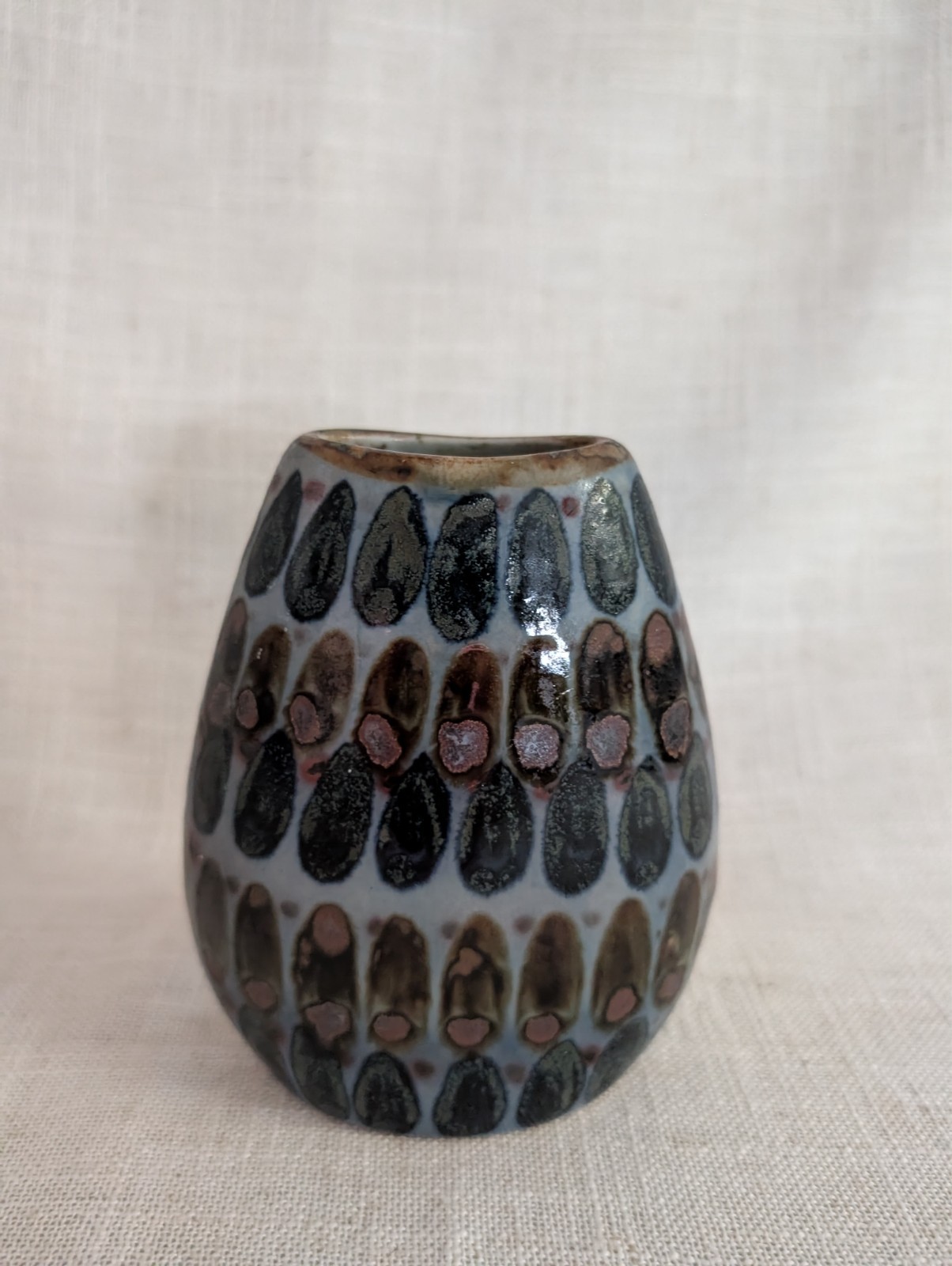 Vintage Multi Color Hand Painted Glazed Ceramic Small Vase Signed Mexico Art