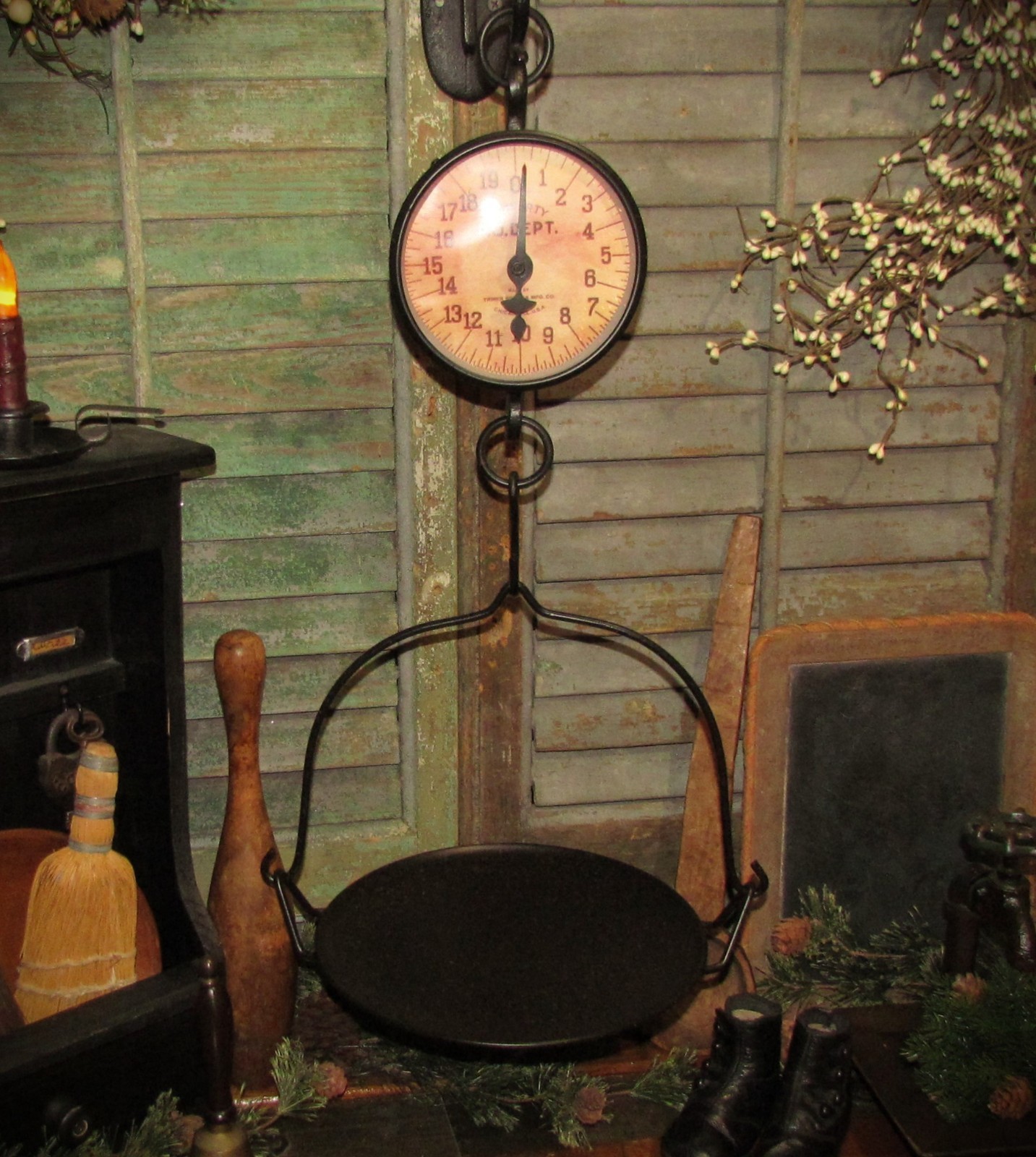 Primitive Hanging Black General Store Produce Scale Vtg Style Reproduction Decor