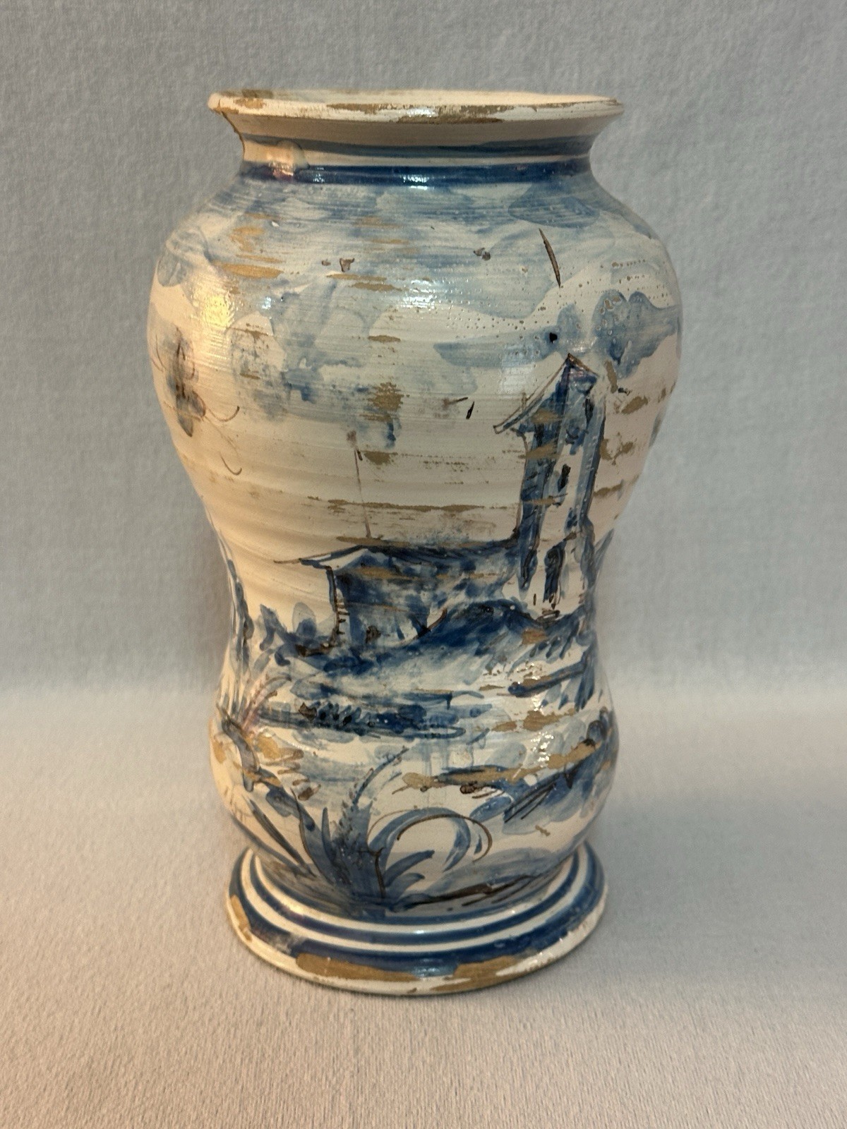 Antique Italian Majolica Blue/White Albarello Drug Jar, Bacchus, 17th C. – 8 in.