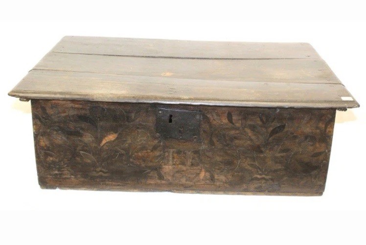 17th Century Large Inlaid Jacobean Bible Box Dated 1647