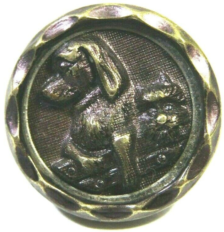 Antique 1800s Metal Button Dogs Doghouse “Dignity & Impudence” Pictorial Round