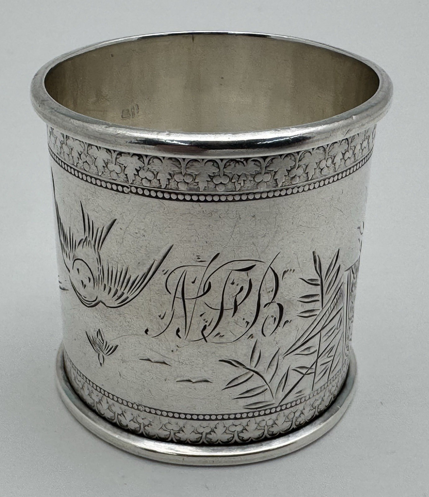 Superb Japonesque Movement Aesthetic Birds Sterling Silver Napkin Ring “NJB”