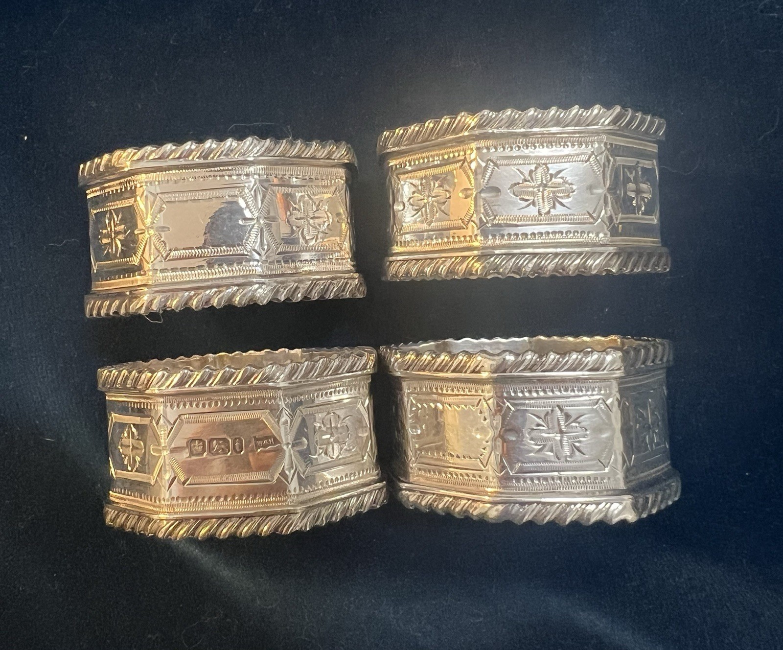 W&H Victorian Sterling Silver Napkin Rings Set of 4 1850-1899