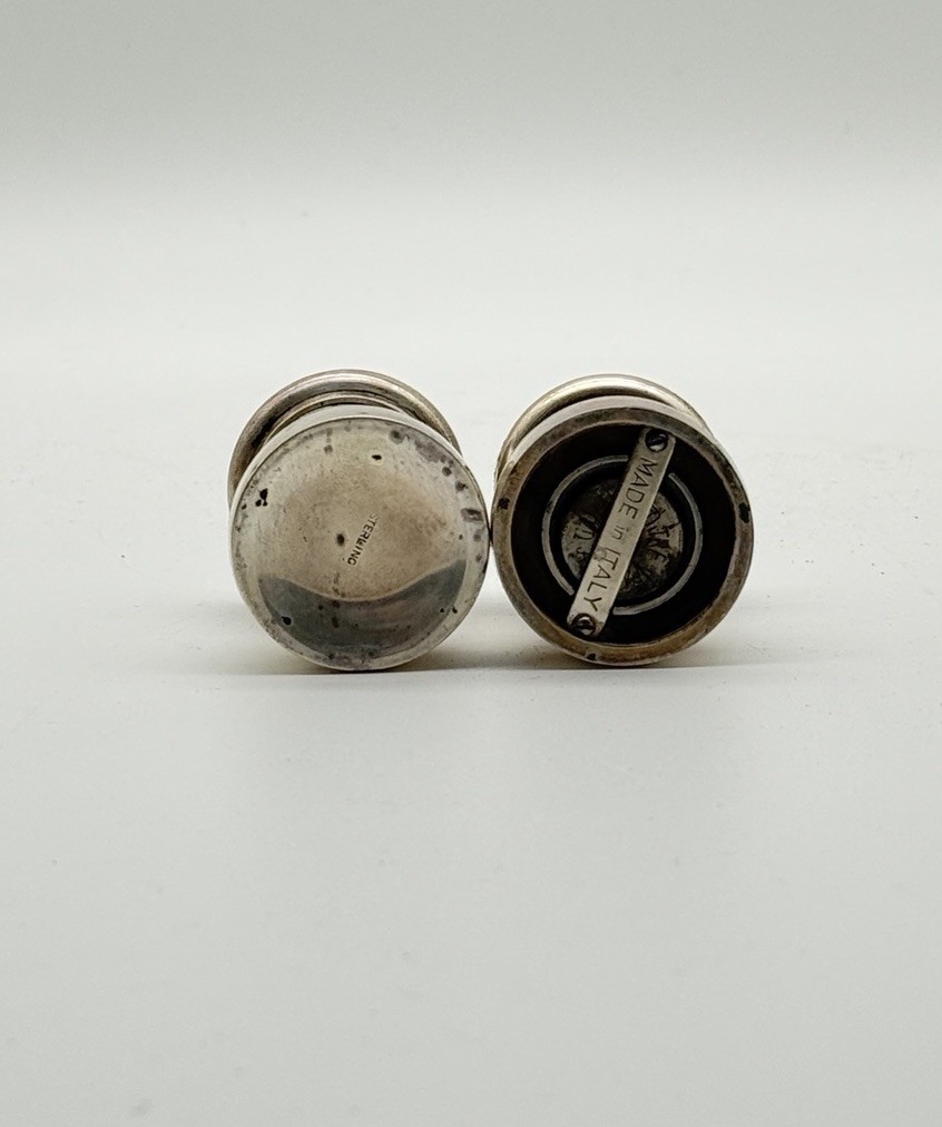 Vintage Mid Century Italy Sterling Salt Shaker & Pepper Mill Pair Set 2-1/4″