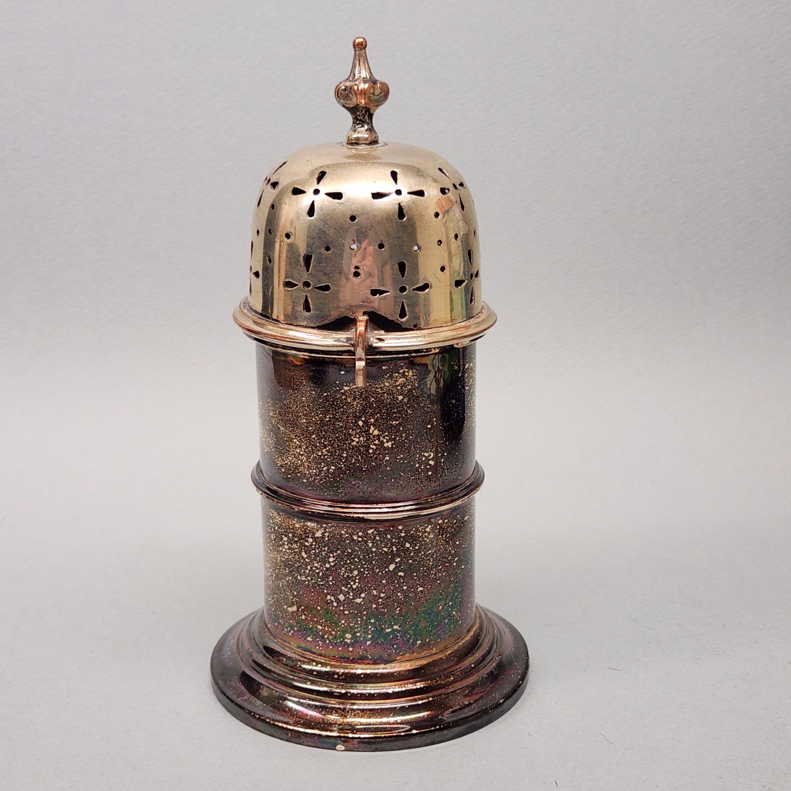 Antique Muffineer Shaker / Sugar Caster – Silverplate Copper (6.75″ Tall)