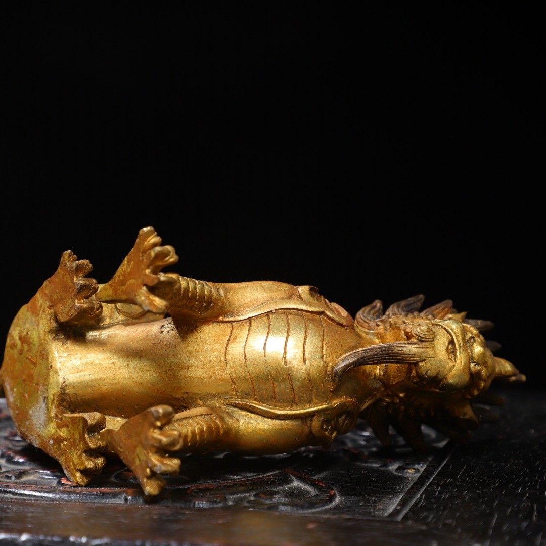 5.9″ Old Collection Treasure Bronze Gilt A Pair [ Kylin ] Ornaments