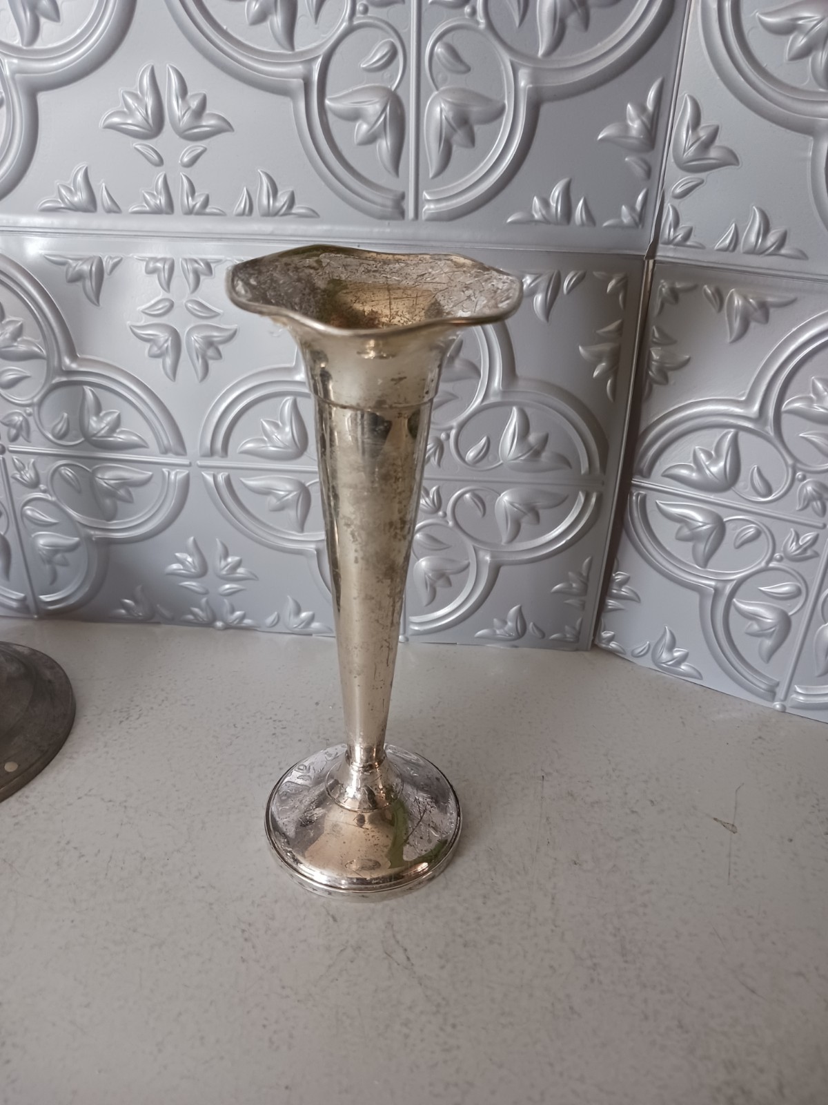 FISHER 6 1/2″ TRUMPET Bud Vase STERLING 606 WEIGHTED BASE Tarnished