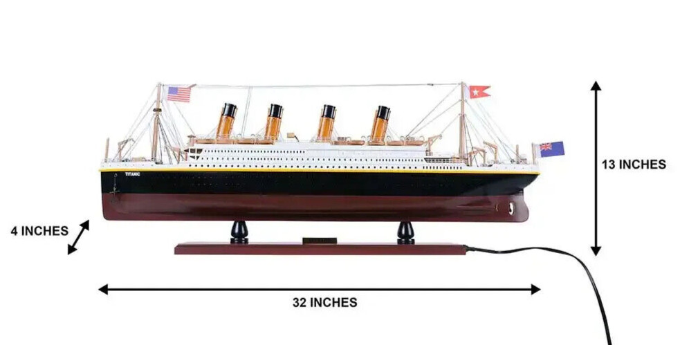 RMS Titanic Ocean Liner w/ Lights 32″ Wood Model White Star Line Cruise Ship New