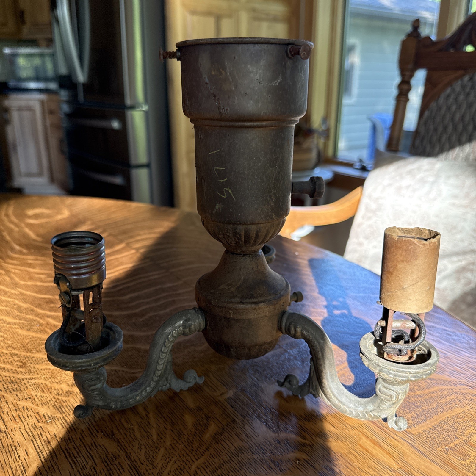 antique 1920s or 1930s Art Deco three-light candelabra Salvage Cast Brass
