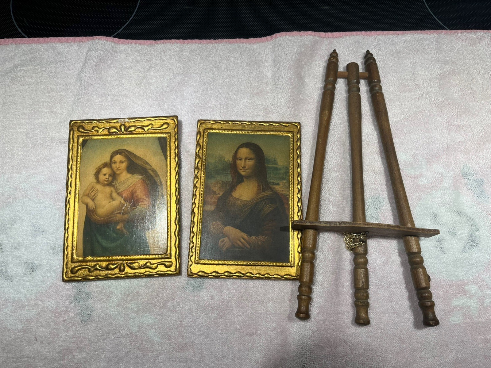 Mona Lisa Lot Of 2 plaques Gold Wood Very Rare Unique!! By Ugo Reghini
