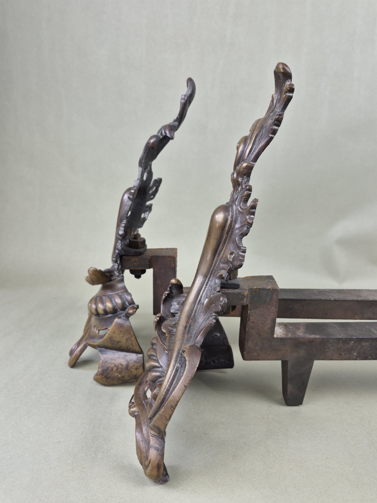 Antique FRENCH ROCOCO BRONZE Fireplace Andirons BAROQUE Fire Dogs Estate Luxury
