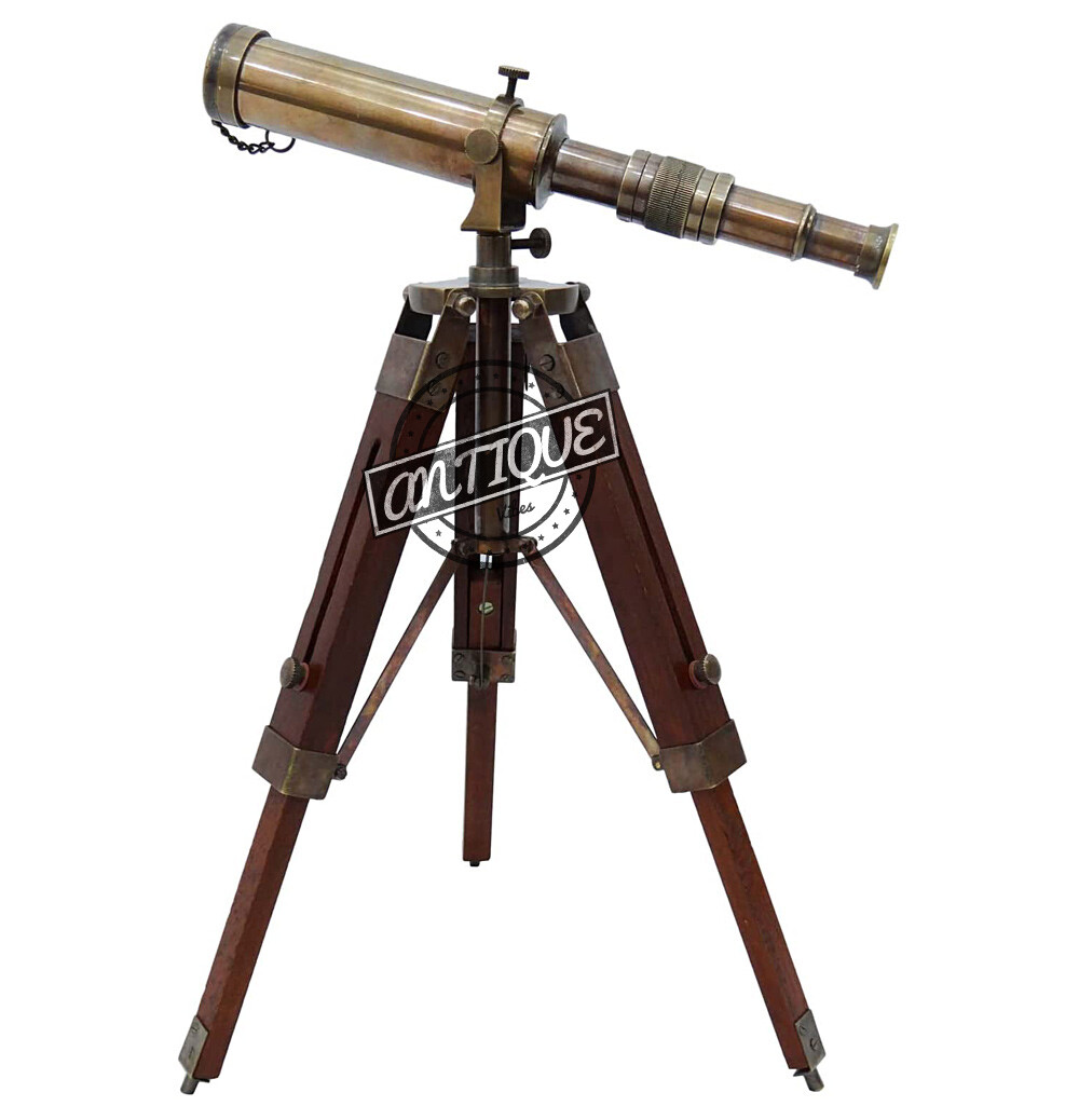 Nautical Vintage Decorative Solid Brass Telescope w/ Wooden Tripod Antique Gifts