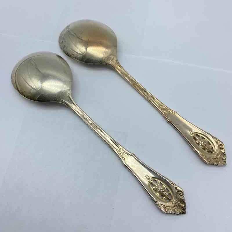 Wallace Rose Point Sterling Silver Cream Soup Spoons 2 Piece Set