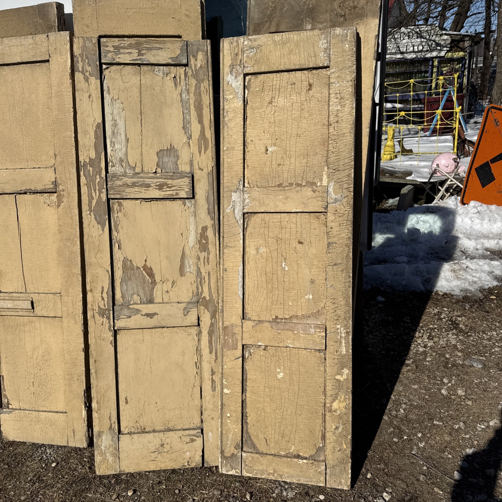 Vtg 1 Pair Old Wooden Door Shutters Architectural Salvage Screen 64”x19”