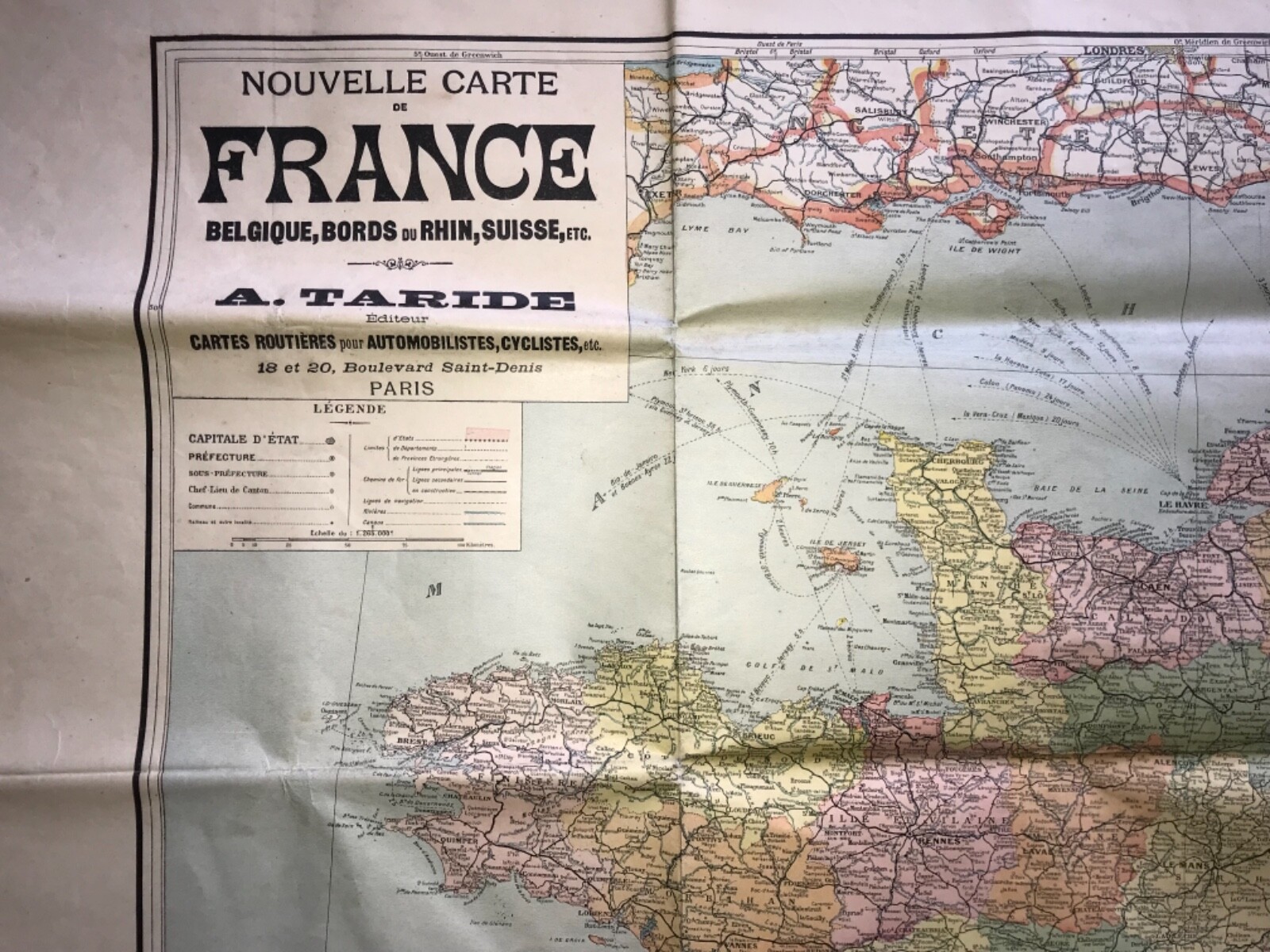 WW1 Nouvelle Carte France Map 41″ Alphonse Taride French Territories Belgique