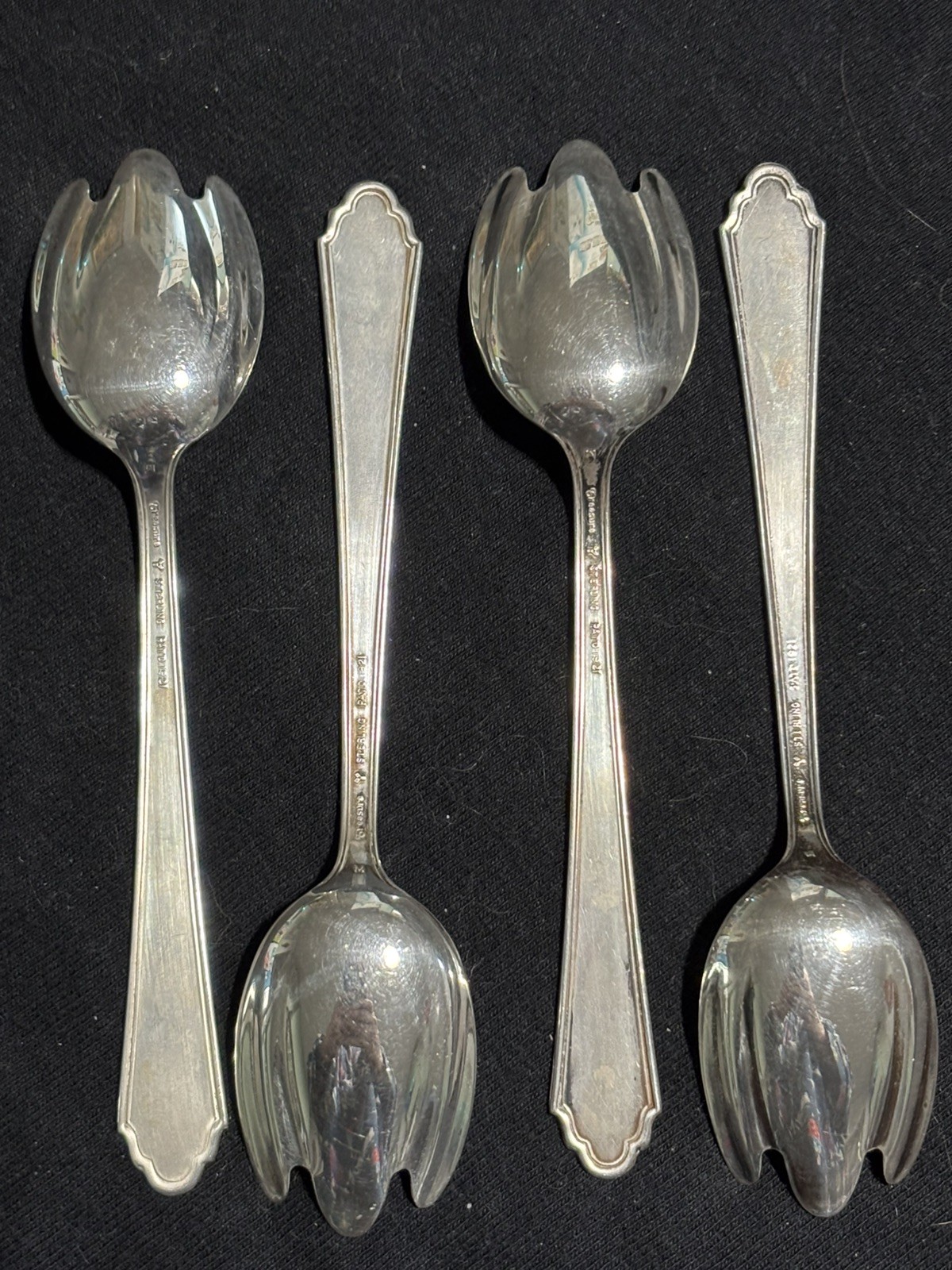 Set of 4 Antique Sterling Silver Fluted Ice Cream Forks LUNT MARY II No Monogram