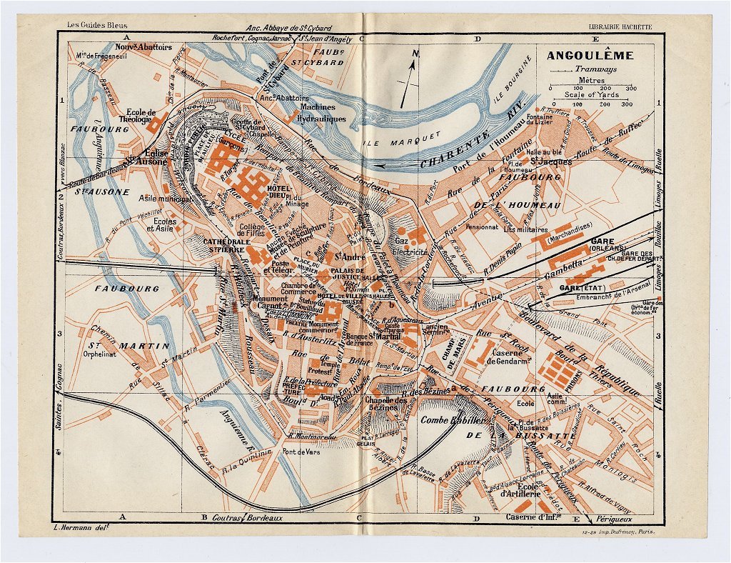 1926 ORIGINAL VINTAGE CITY MAP OF ANGOULEME / CHARENTE POITOU-CHARENTES / FRANCE