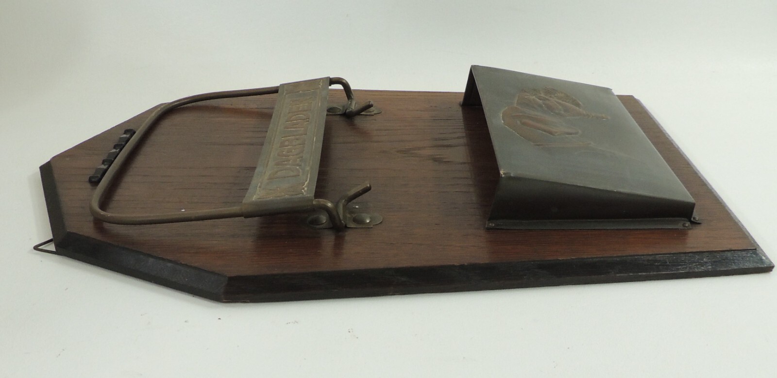 Antique Dutch Dagbladen Wood & Brass Newspaper & Mail Holder Hunting Dog w Bird