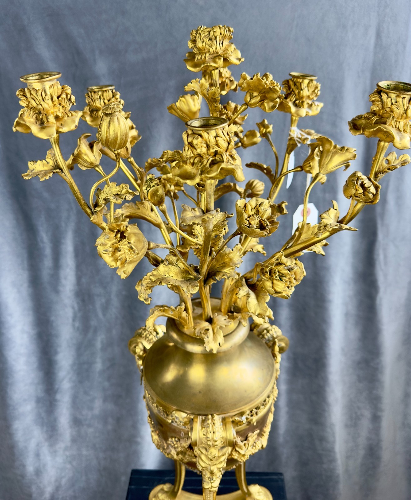French Henry Dasson et Cie Gilt Bronze Seven-Light Poppy Candelabra 1885