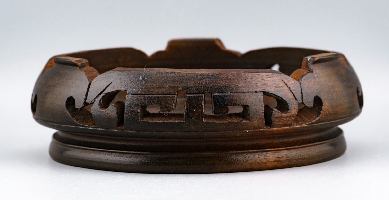 Chinese Carved Wood Stand Brown Display Scroll Base for Vase Qing Republic 20thC