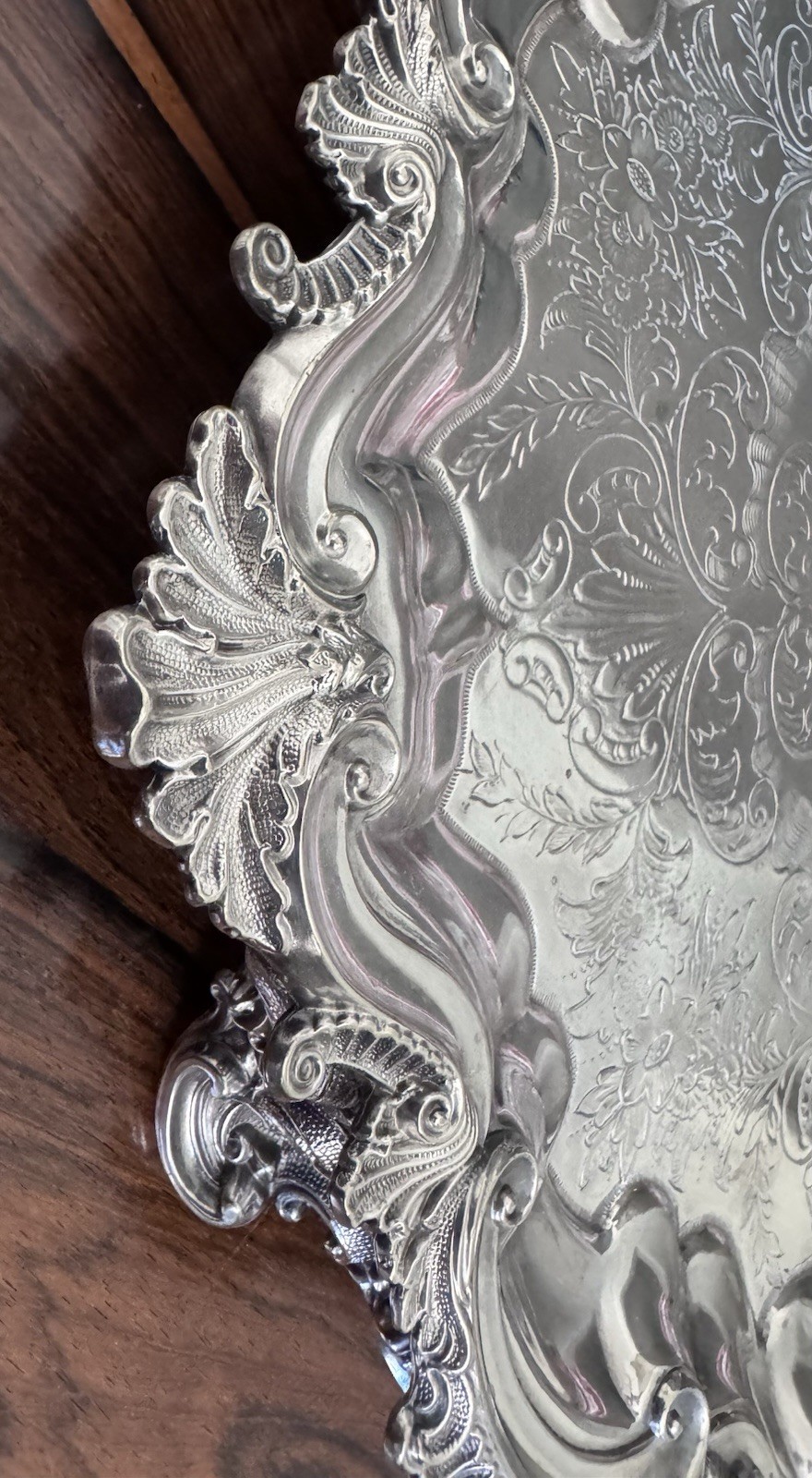 Antique Silver Plated Serving Tray – Lovely Ornate Example