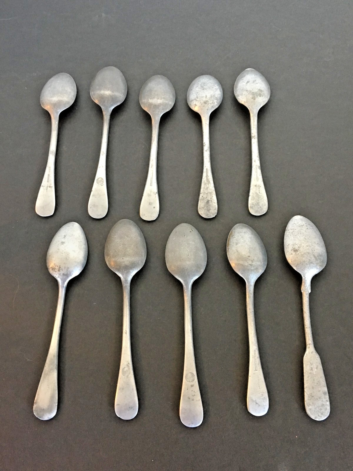 (10) Antique Veritas & Unmarked Aluminum Spoons, Circa. 1850-1899, All Original
