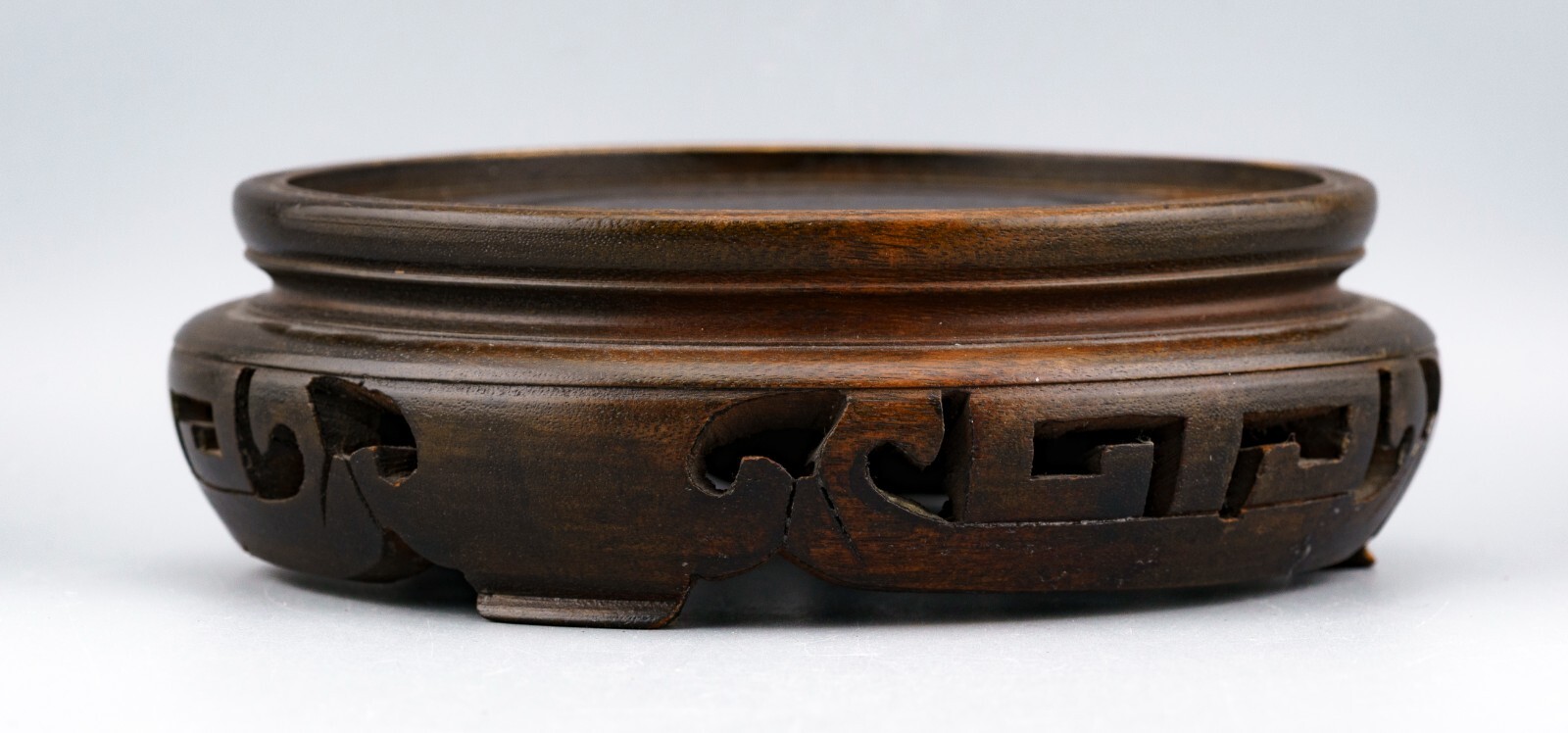 Chinese Carved Wood Stand Brown Display Scroll Base for Vase Qing Republic 20thC