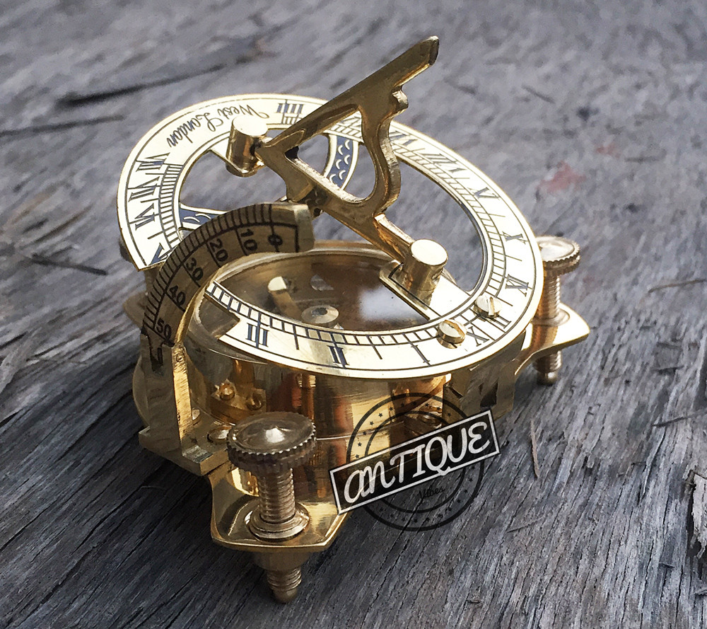 Vintage London west maritime antique SUNDIAL COMPASS brass nautical Christmas Gi