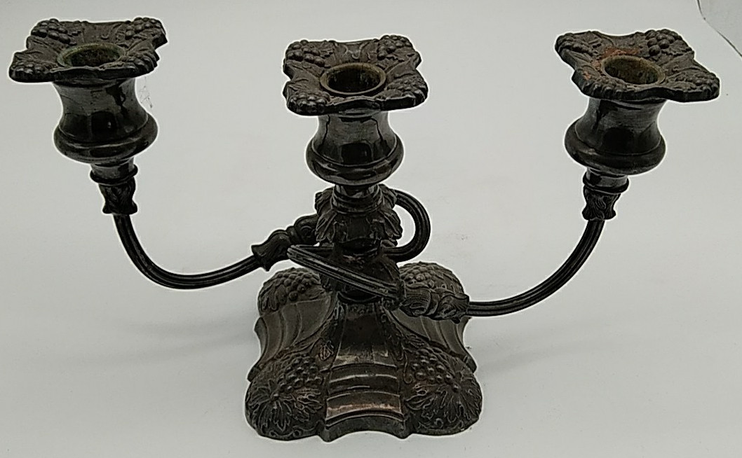 Baroque Candelabra Victorian Candle Holder 3 Arm Twisted Coronet Silverplate OLD