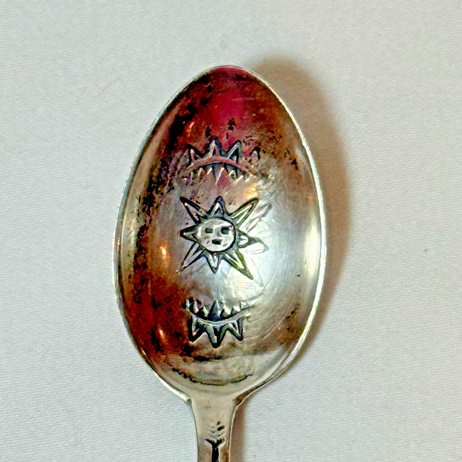 1930s Fred Harvey Era Native American Stamped Coin Silver Baby Spoon