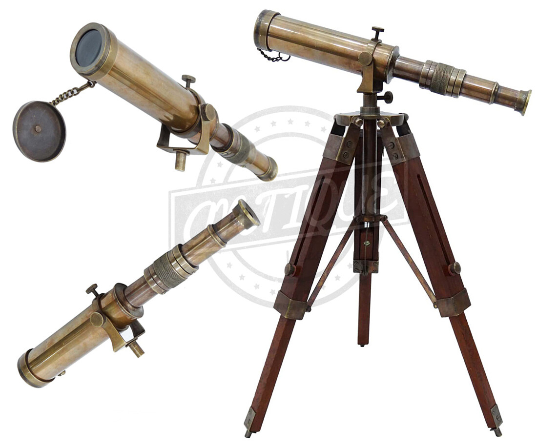 Nautical Vintage Decorative Solid Brass Telescope w/ Wooden Tripod Antique Gifts