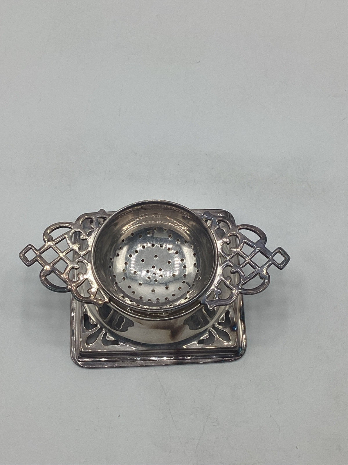 Vintage TEA SIEVE STRAINER & REST, E.P.N.S. Silverplate, England, Double Stamped