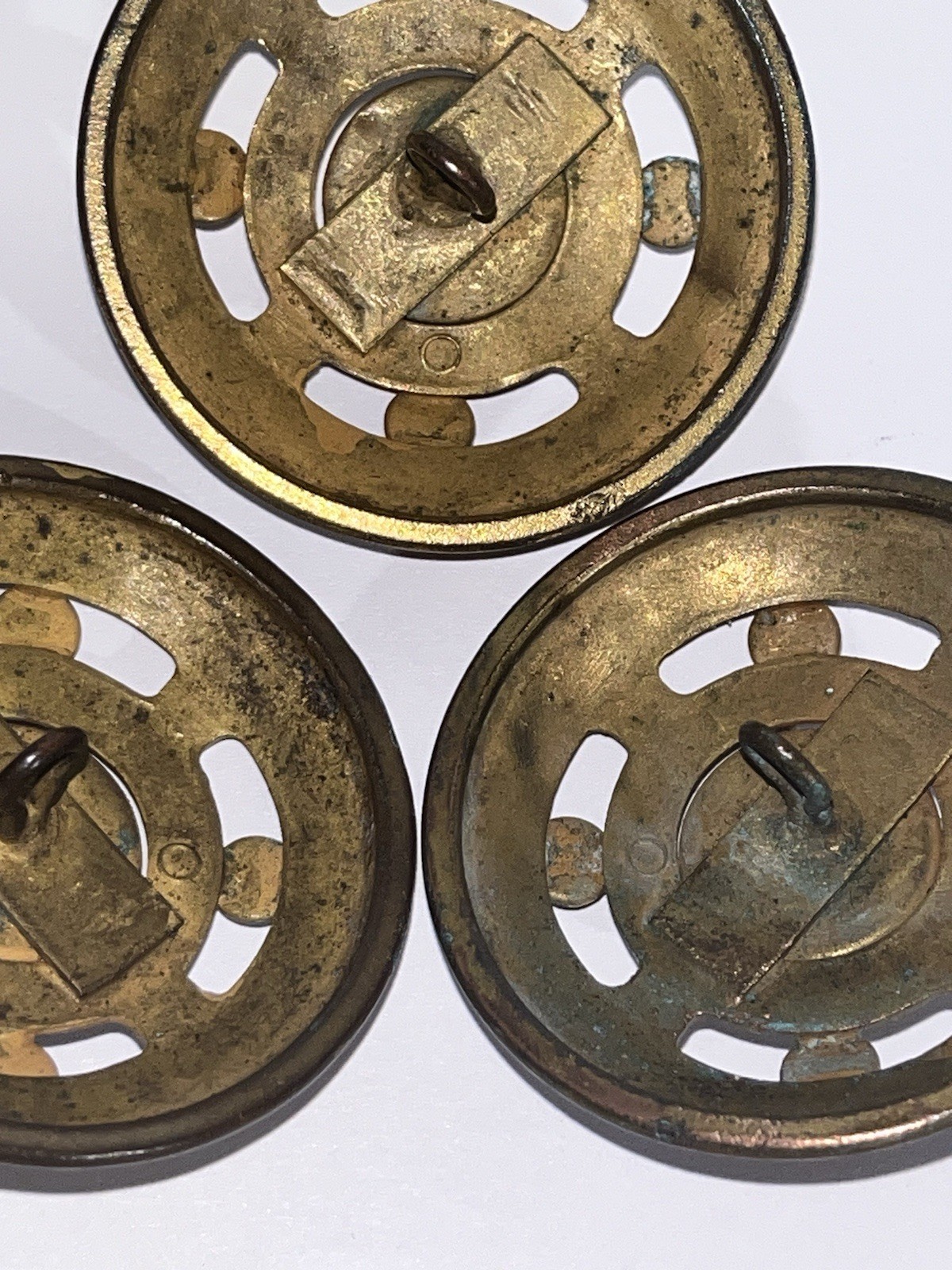 3 Large Antique Gilded Brass Jeweled Coat Buttons ~Beautiful~!