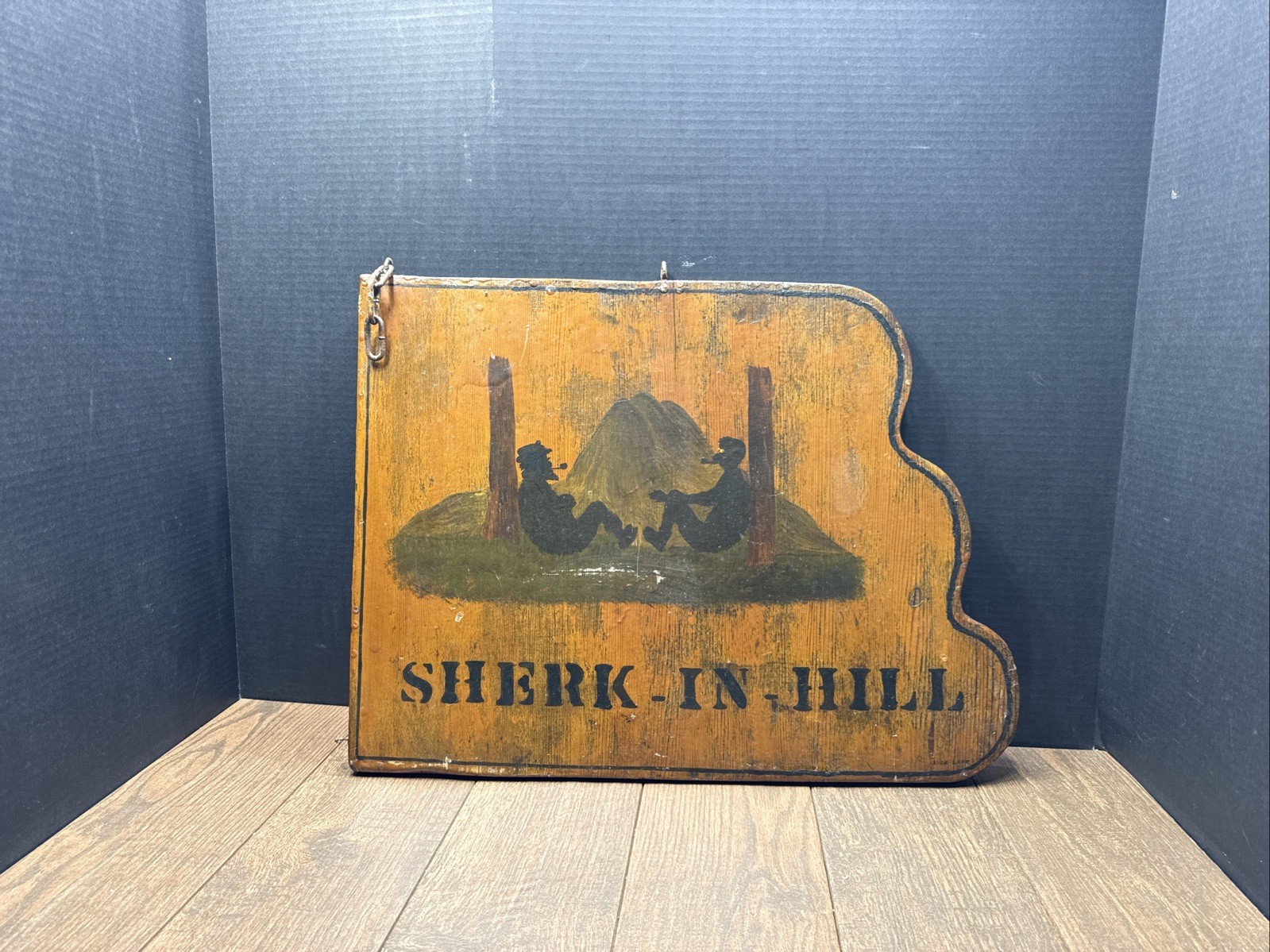 Primitive Folk Art Double-Sided Wooden Sign “Shirk in Hill / Do Little Lane”