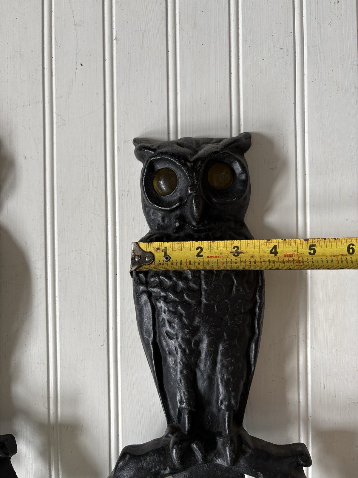 Cast Iron Owl Andirons Glass Eye Fireplace Decor Early 20th Century Modern