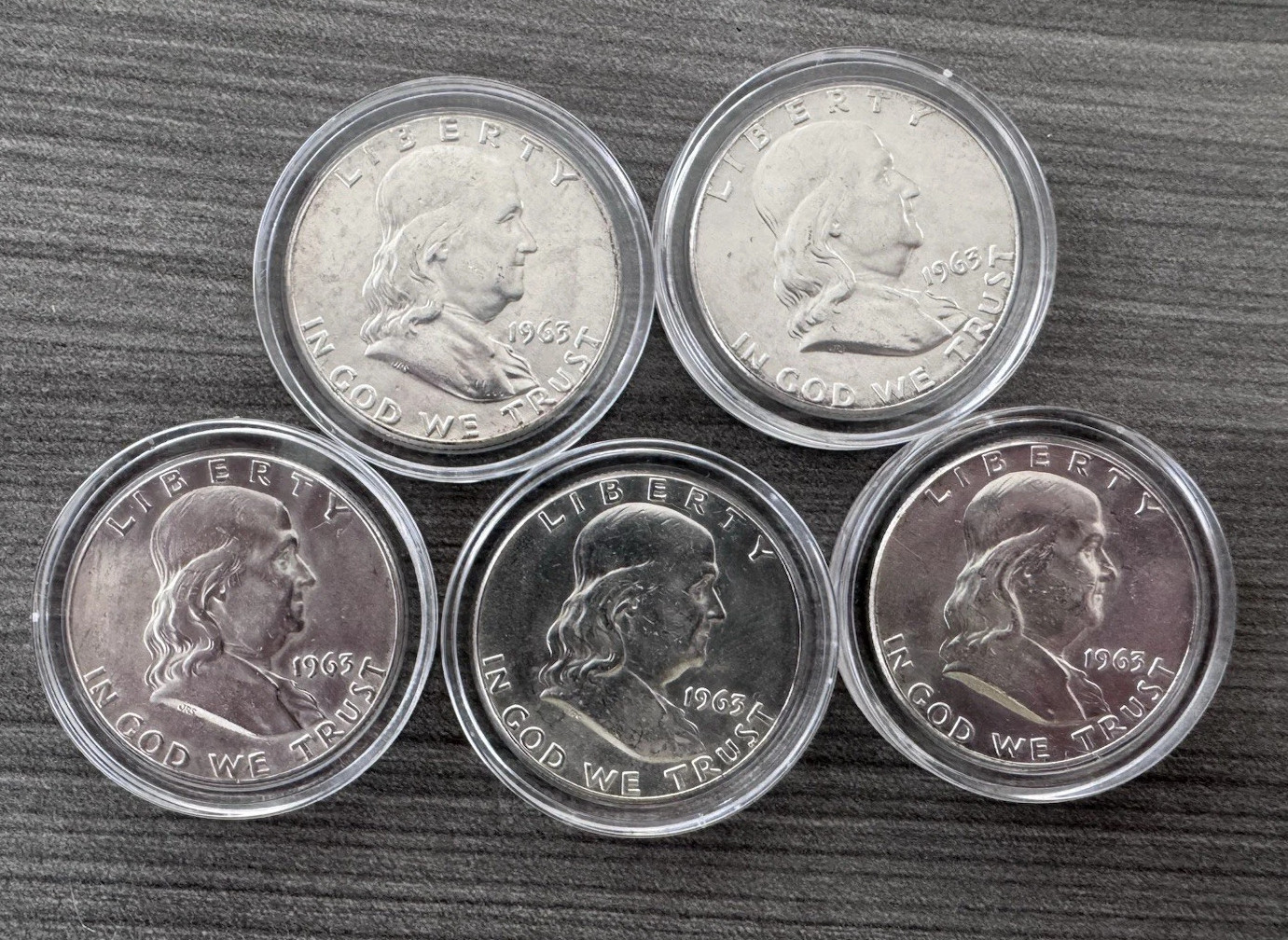 Franklin Half DoIlar SiIver 50C Lot of 5 1963 Uncertified US