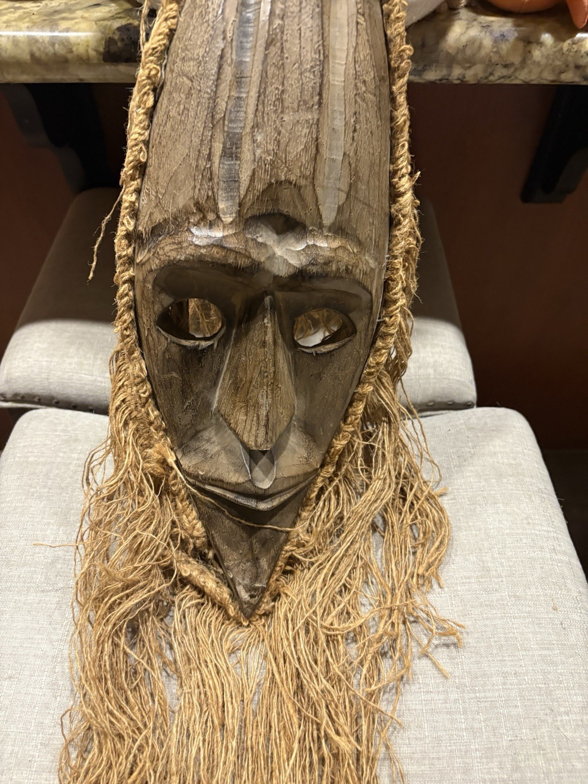 Hand Carved Wood With Hair Tribal Mask Unknown Origin African 19-20” Long