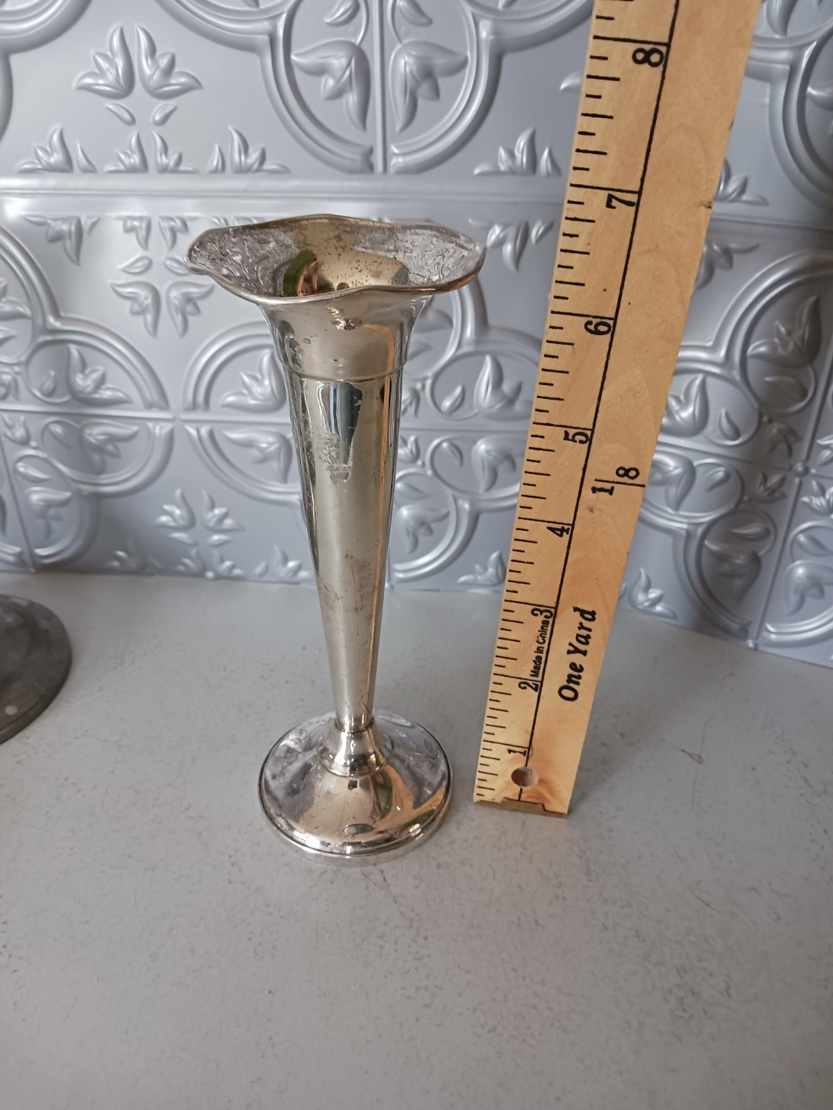 FISHER 6 1/2″ TRUMPET Bud Vase STERLING 606 WEIGHTED BASE Tarnished