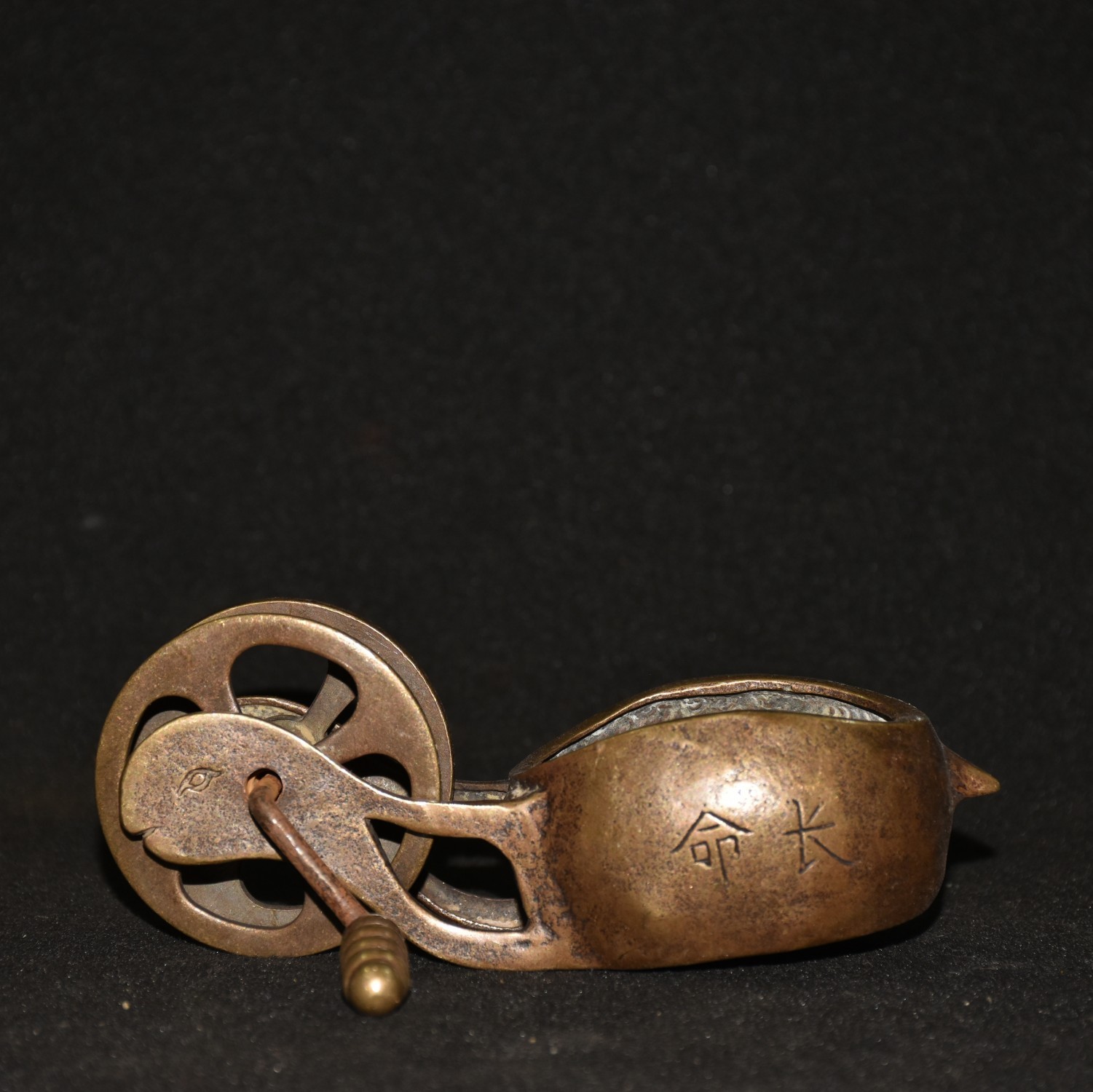 5.1″ China Old Antique Rare Bronze Lettering 长命百岁 Ink Marker Free Shipping
