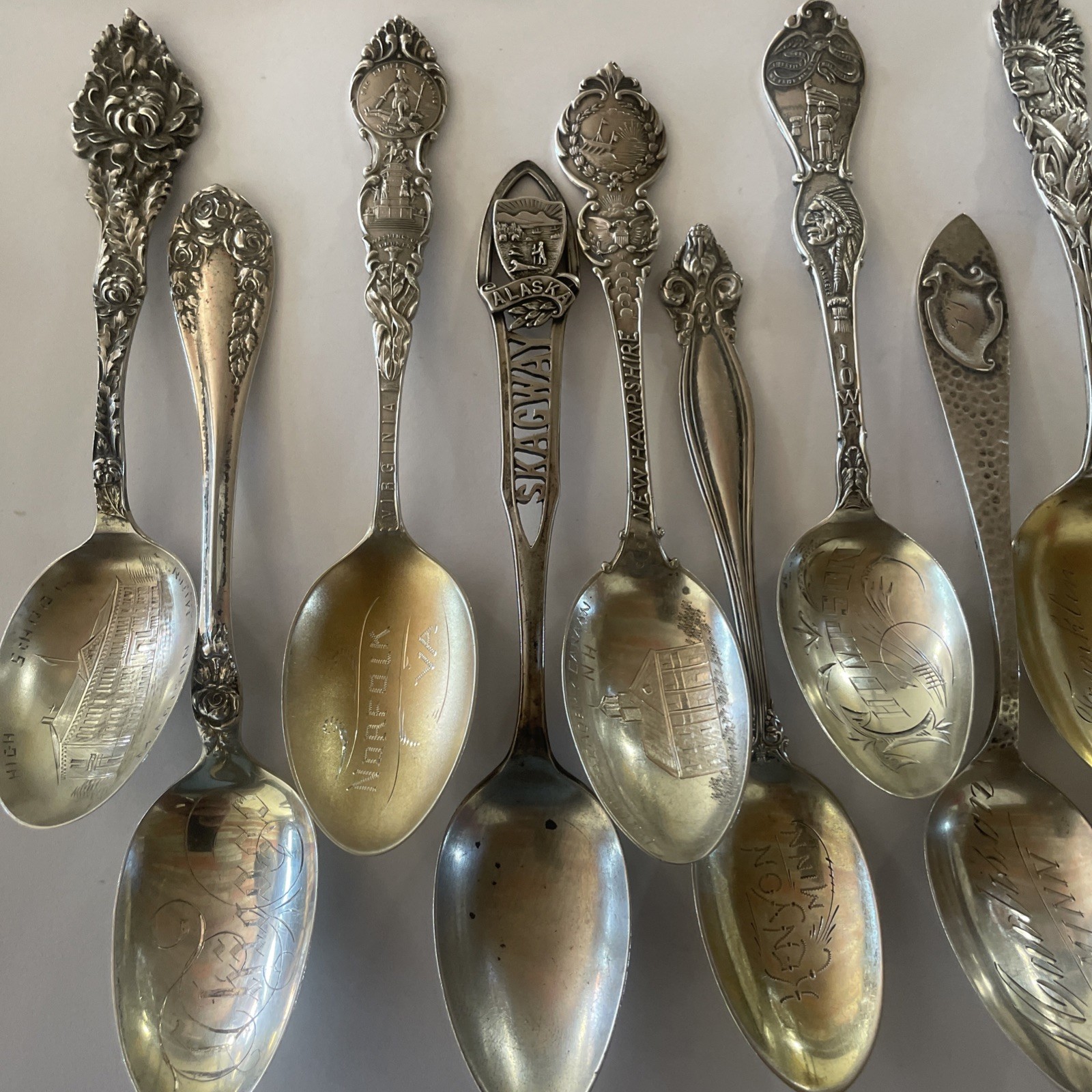 Lot Of 14 Sterling Vintage Souvenir Spoon Collectible 230 Grams