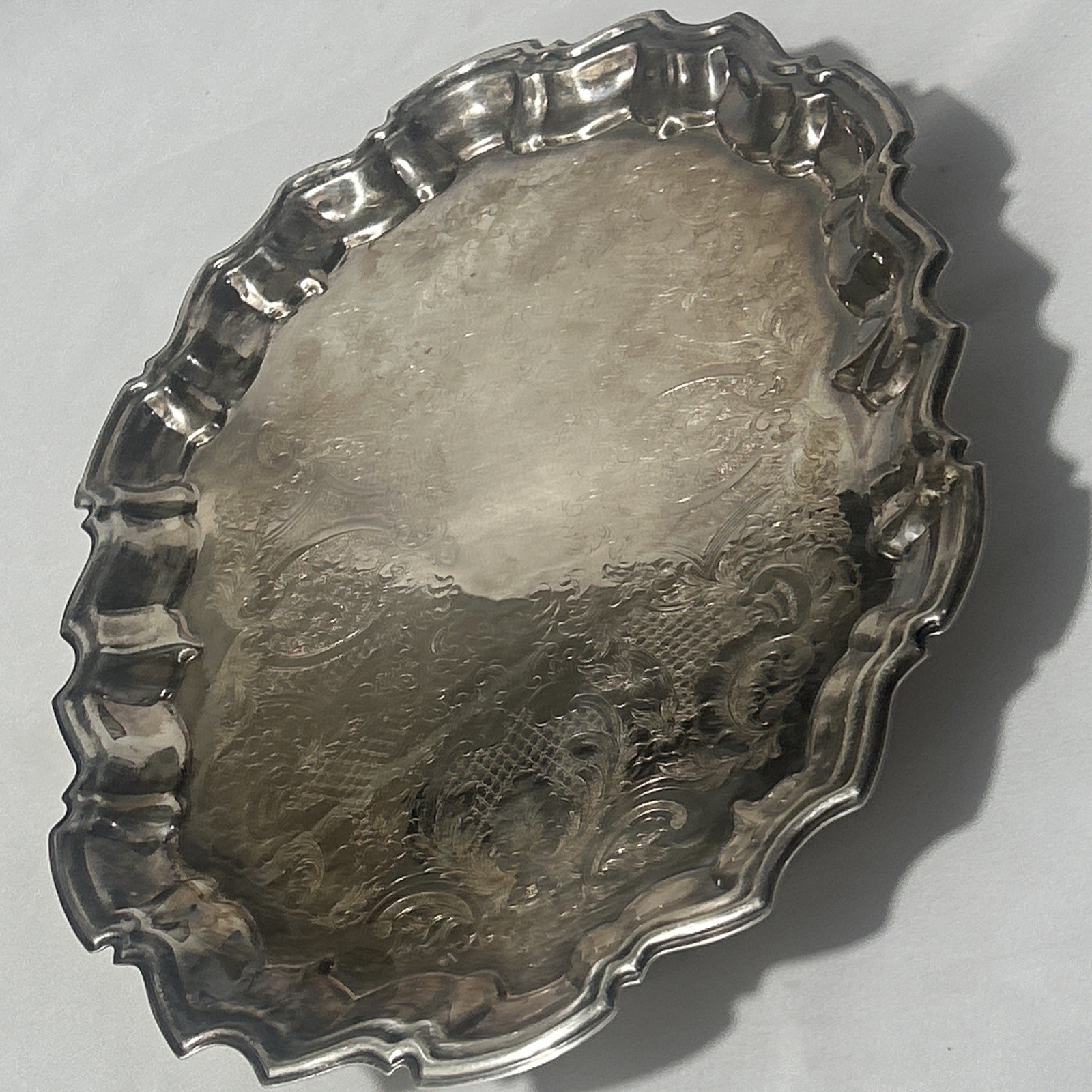 Vintage F.B. Rogers Silver Co 5737 Silverplate Footed Serving Tray Platter 14”